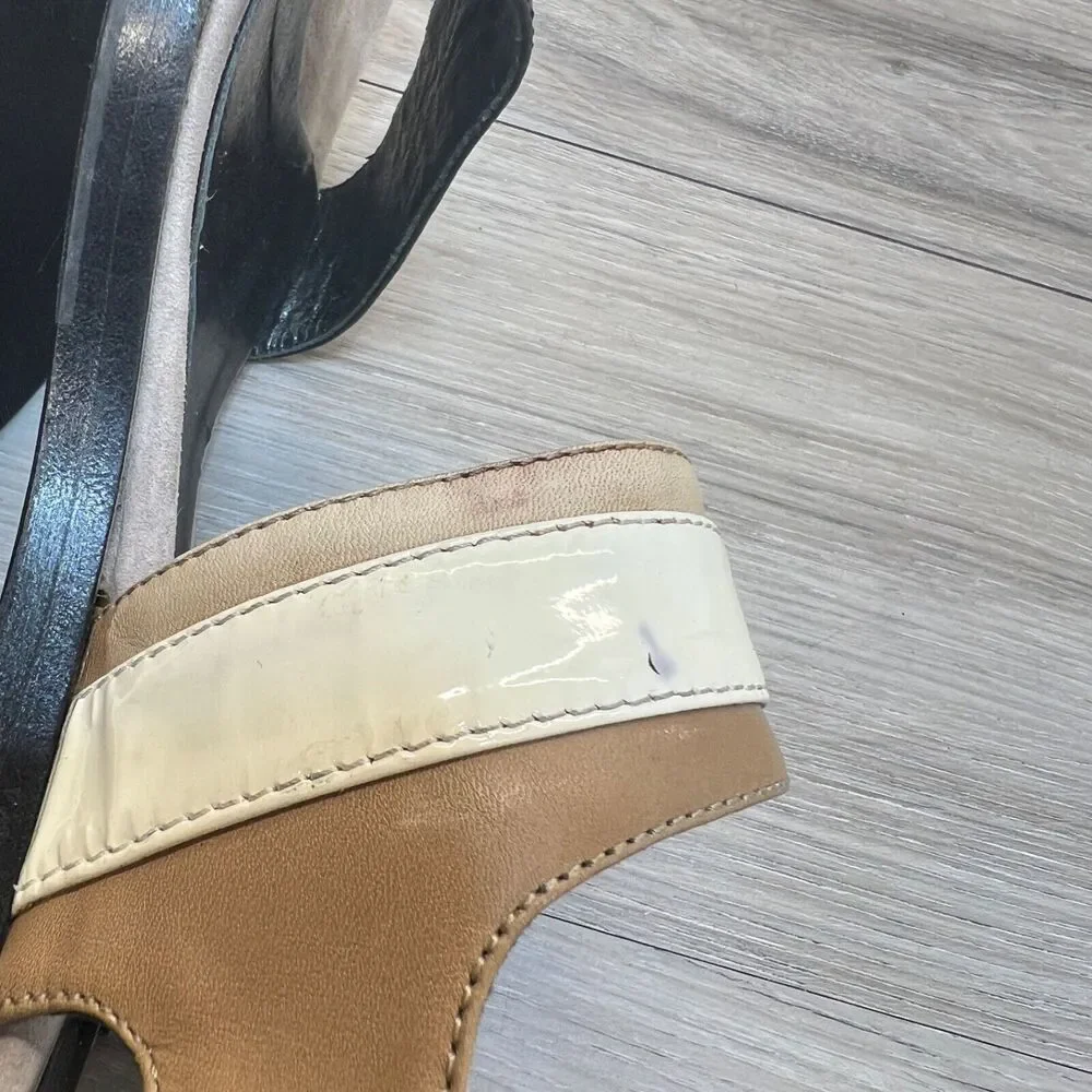 Aquatalia‎ Women’s Cream Slingback Leather Low Block Heel Sandals Size 7.5